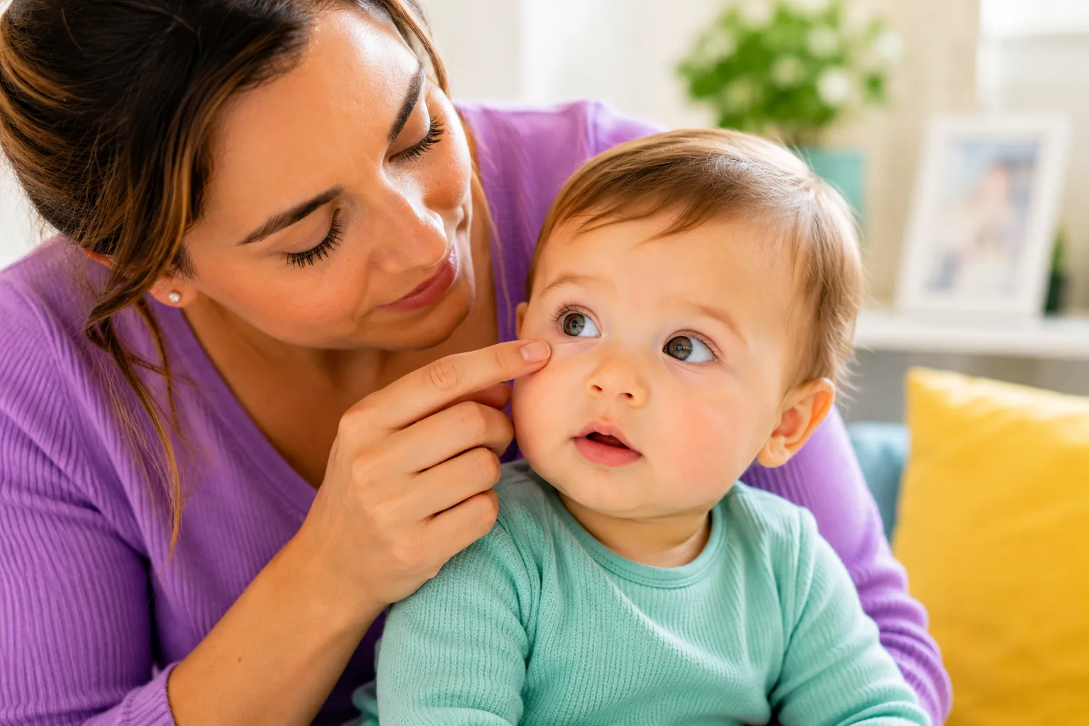 Baby with dry skin around the eyes for parent guide about gentle care, irritation and when to seek medical advice