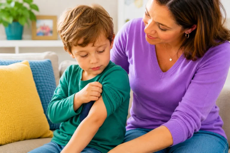 Baby with dry itchy skin inside the elbow crease for a parent guide about flexural skin, heat, friction and gentle care