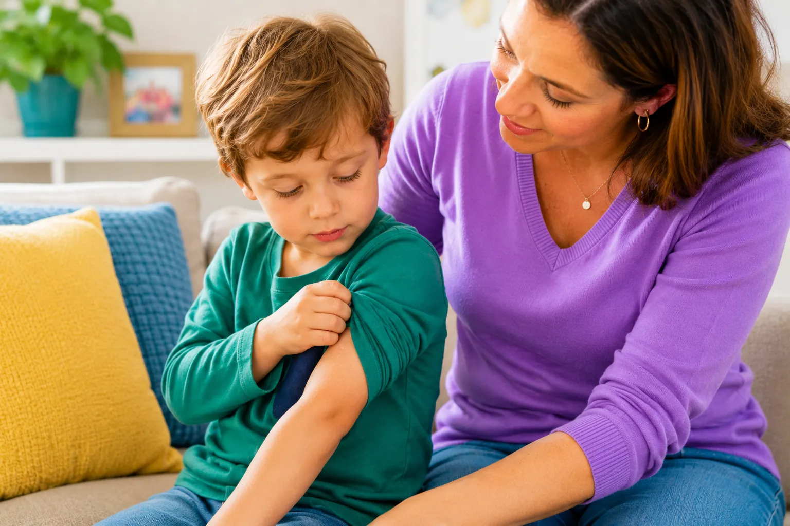 Baby with dry itchy skin inside the elbow crease for a parent guide about flexural skin, heat, friction and gentle care