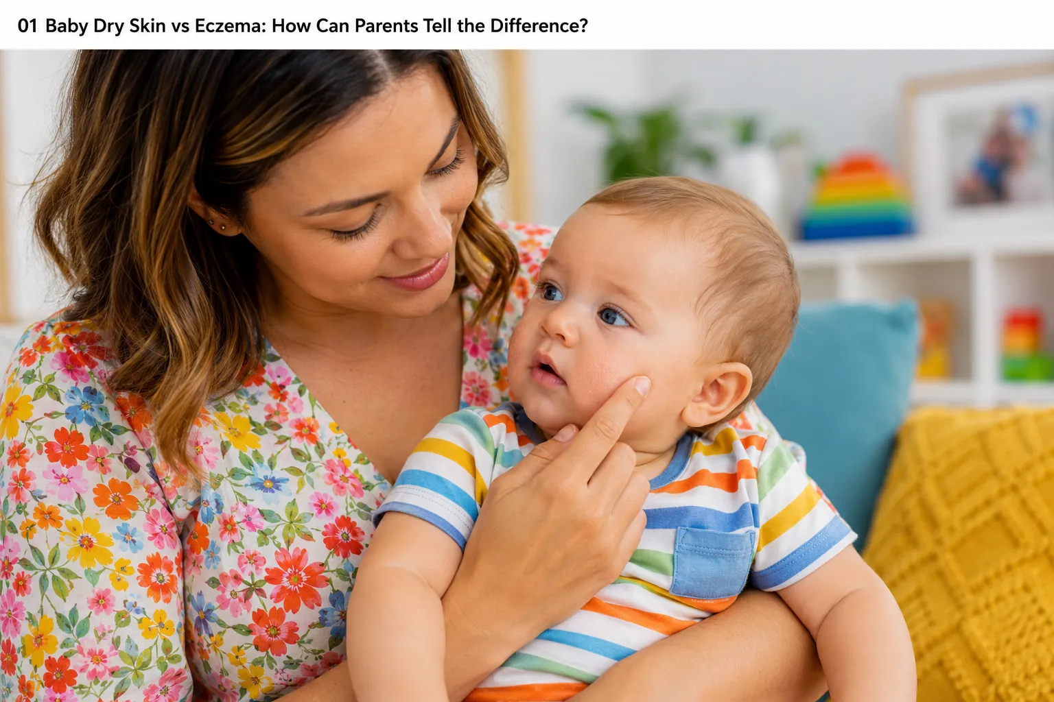 Parent examining baby's dry skin while learning the difference between baby dry skin and eczema