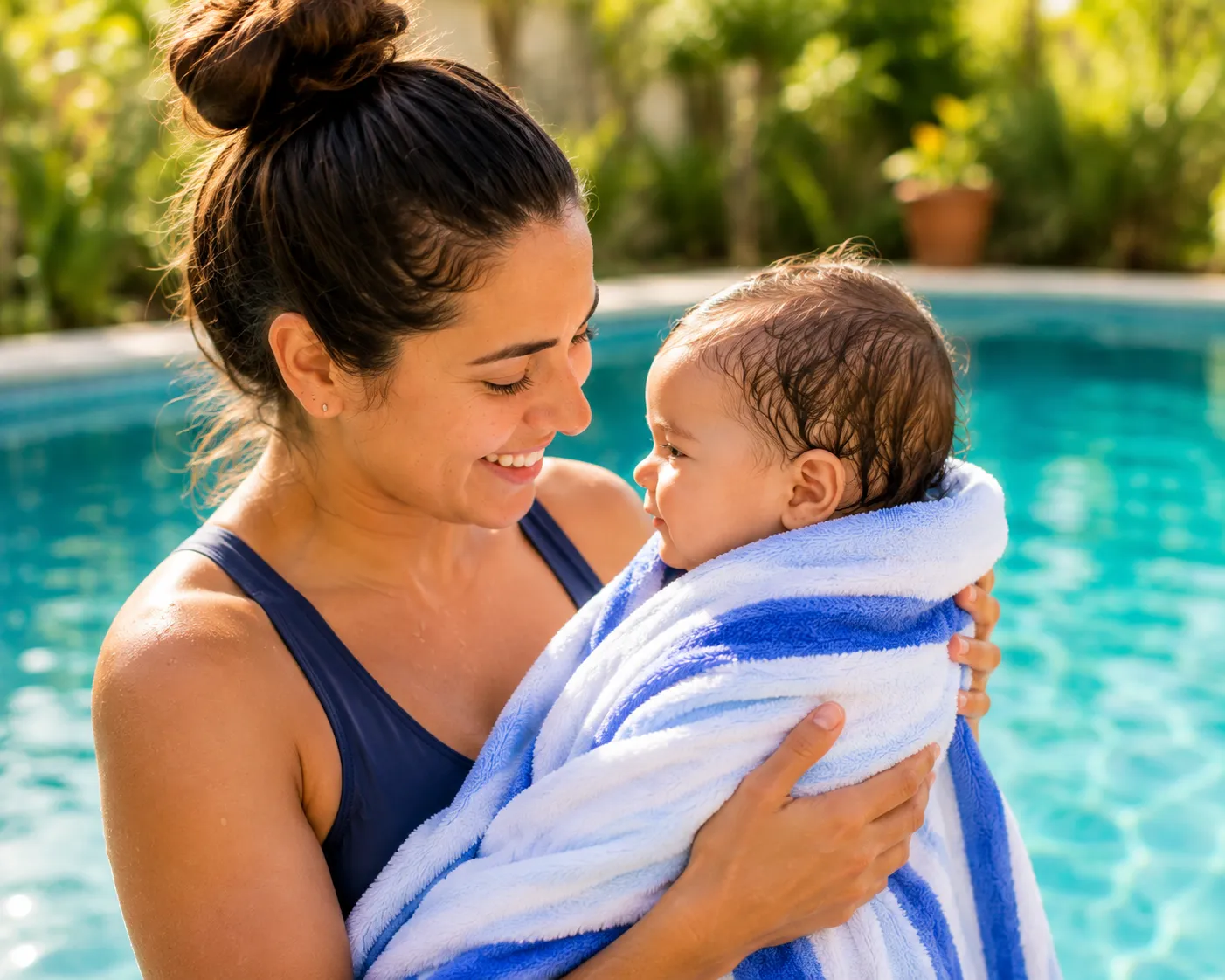 Child after swimming for an article about Itch-A-Bye Cream and after-swim care for dry itchy eczema-prone skin