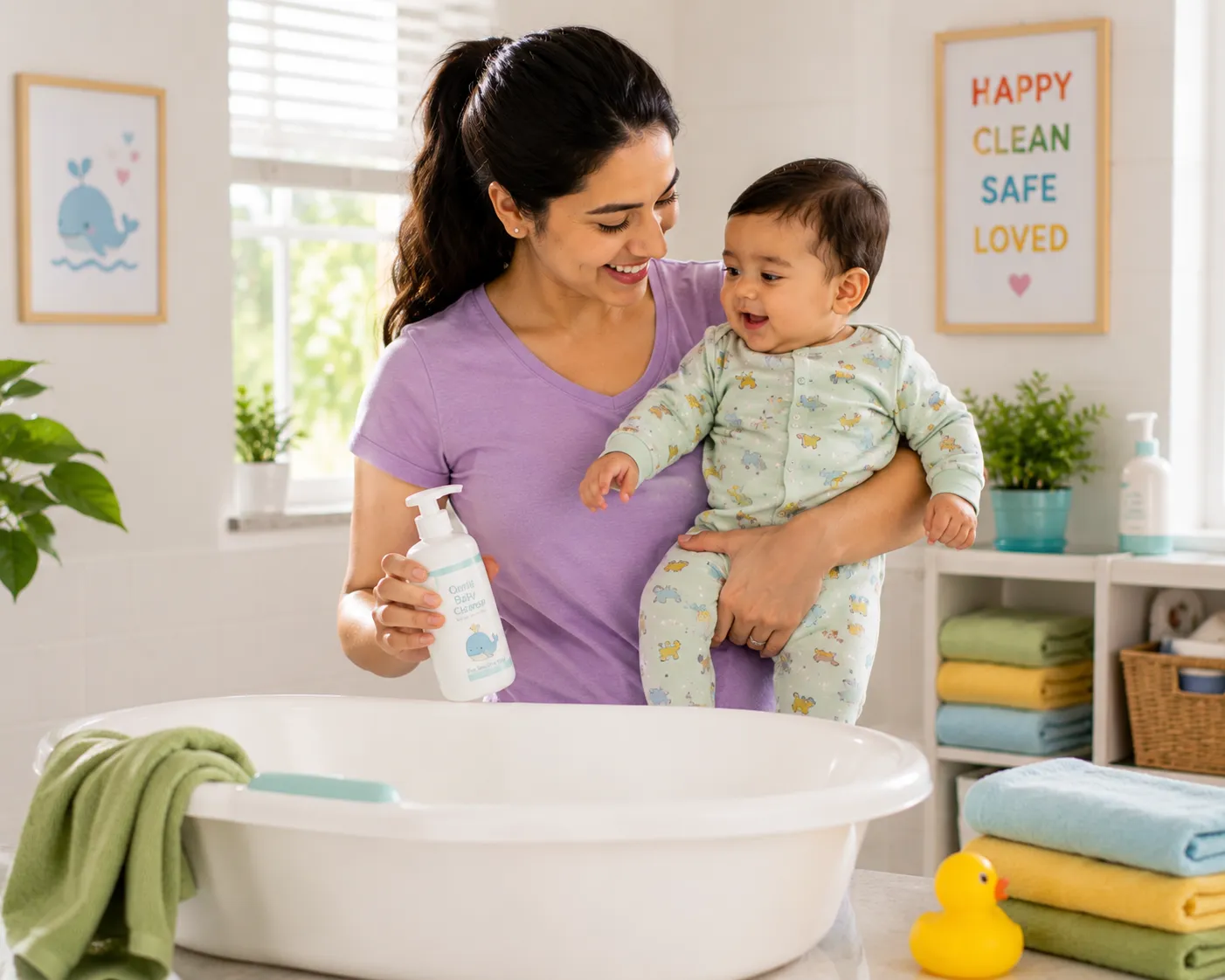 Gentle baby bath and skincare routine for a baby with dry, itchy and eczema-prone skin