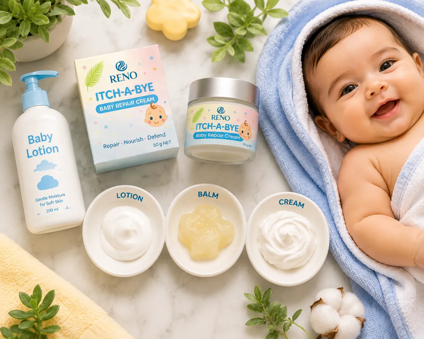 Comparing lotion, balm and cream for babies with dry, itchy and eczema-prone skin