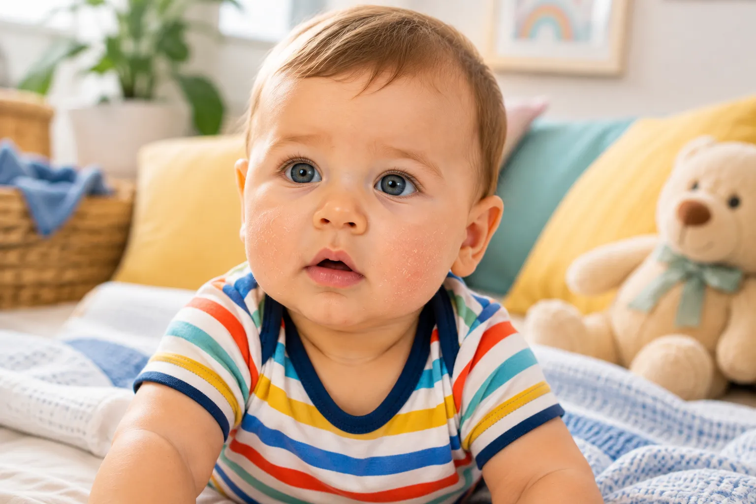 Parent and baby featured image for a guide explaining the difference between baby dry skin and dehydrated skin