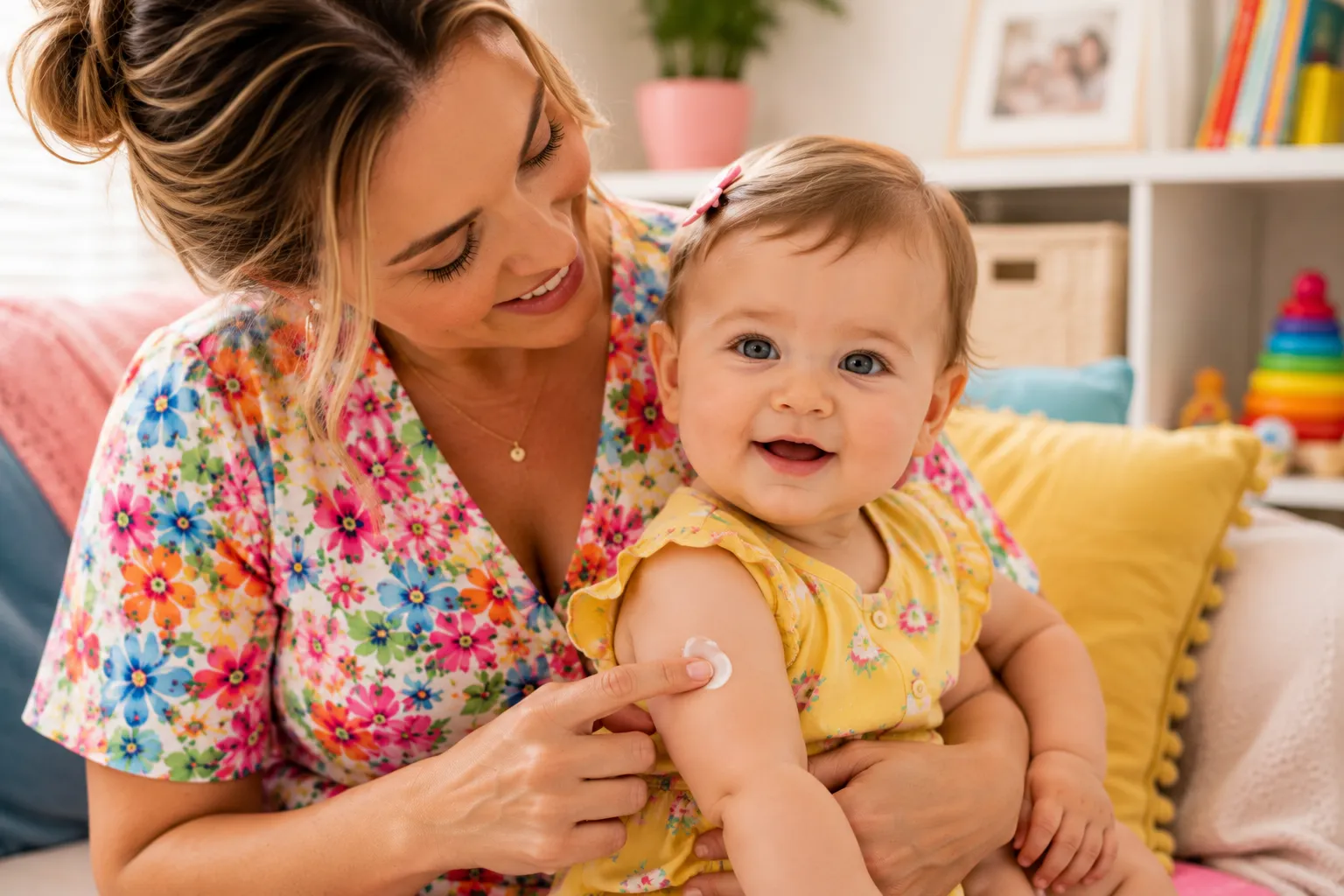 Baby touching neck for parent guide about neck scratching, dry itchy skin, heat, sweat and irritation