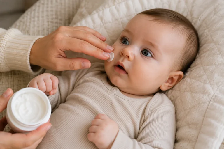 Mother sharing a calm moment with her baby, representing everyday support for dry, itchy and eczema-prone skin.
