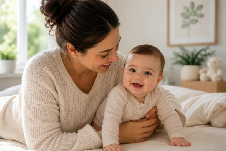 Mother soothing her child during a difficult dry and itchy skin day, representing care for eczema-prone skin.
