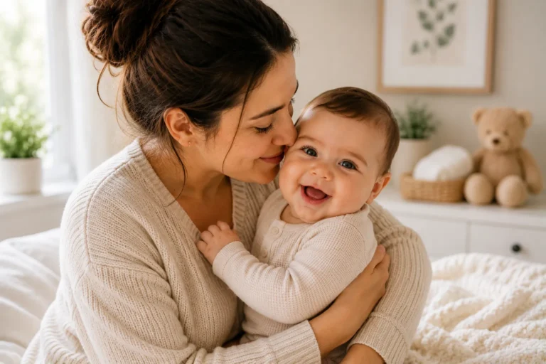 Mother with her baby during a calm skincare moment, representing gentle care for persistent dry and itchy baby skin.