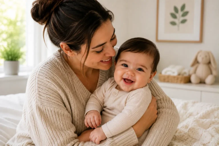 Mother comforting her child with itchy, irritated skin, representing persistent scratching and everyday skin triggers.