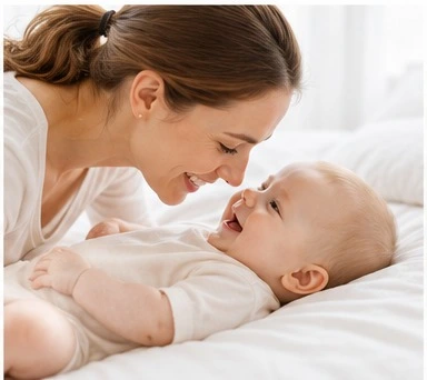 Mother holding her baby for an educational guide about baby dry skin and eczema